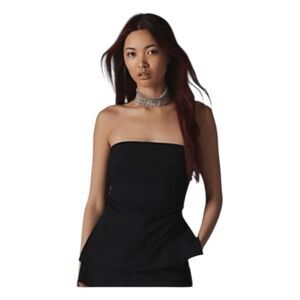 Silence + Noise Aubree Strapless Lace-Up Top Black S